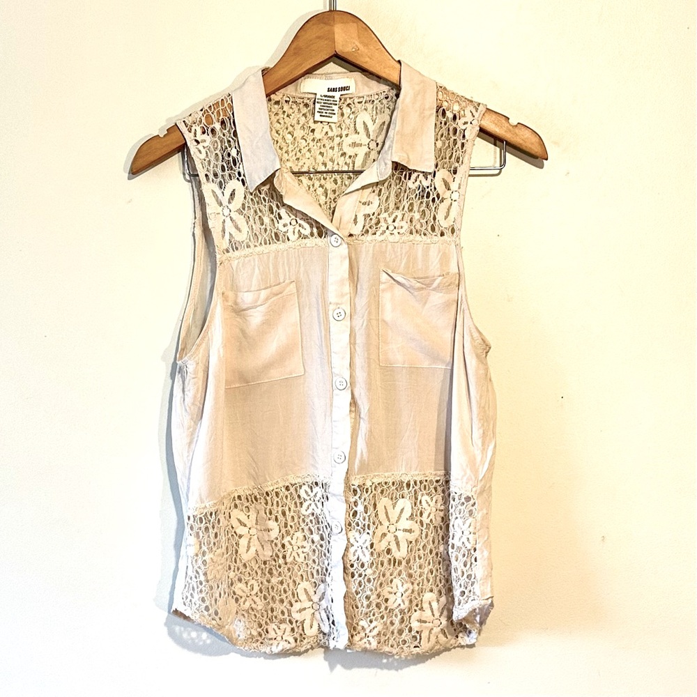 San Souci 100% Cotton sleeveless Lace Top Sz L
